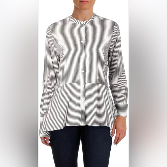 FRENCH CONNECTION Contrasting Summer Stripe Blouse Top Shirt Black White Peplum - Picture 2 of 11